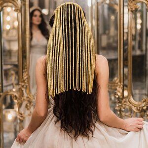 Couture Gold Rhinestone Fringe Headpiece
